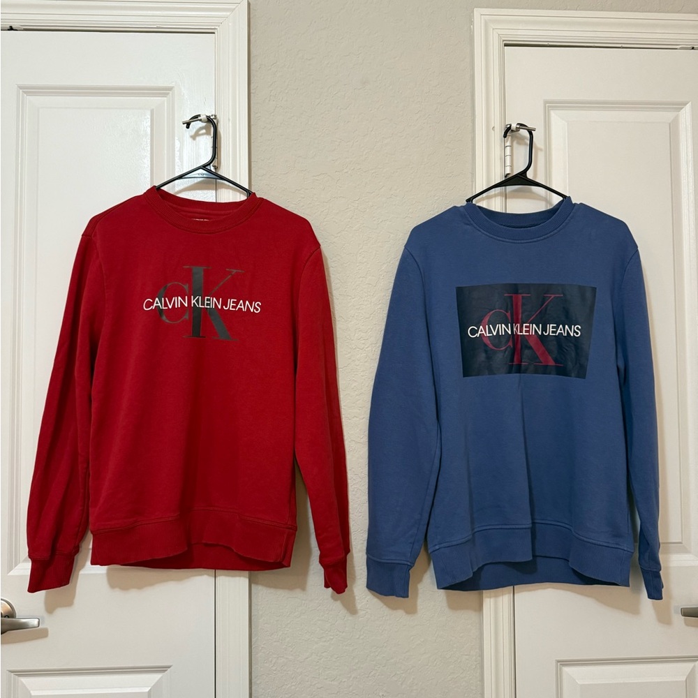 Calvin Klein Jeans Red and Blue Crewneck Sweaters